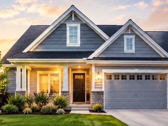 Welcoming suburban home at sunset